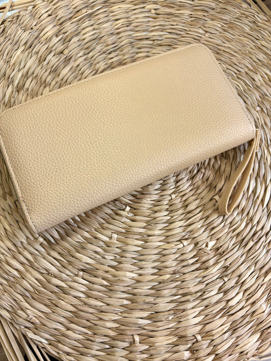 Porte feuille à fermeture éclair beige