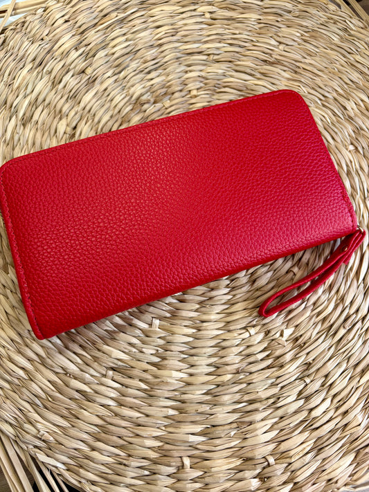 Porte feuille à fermeture éclair rouge