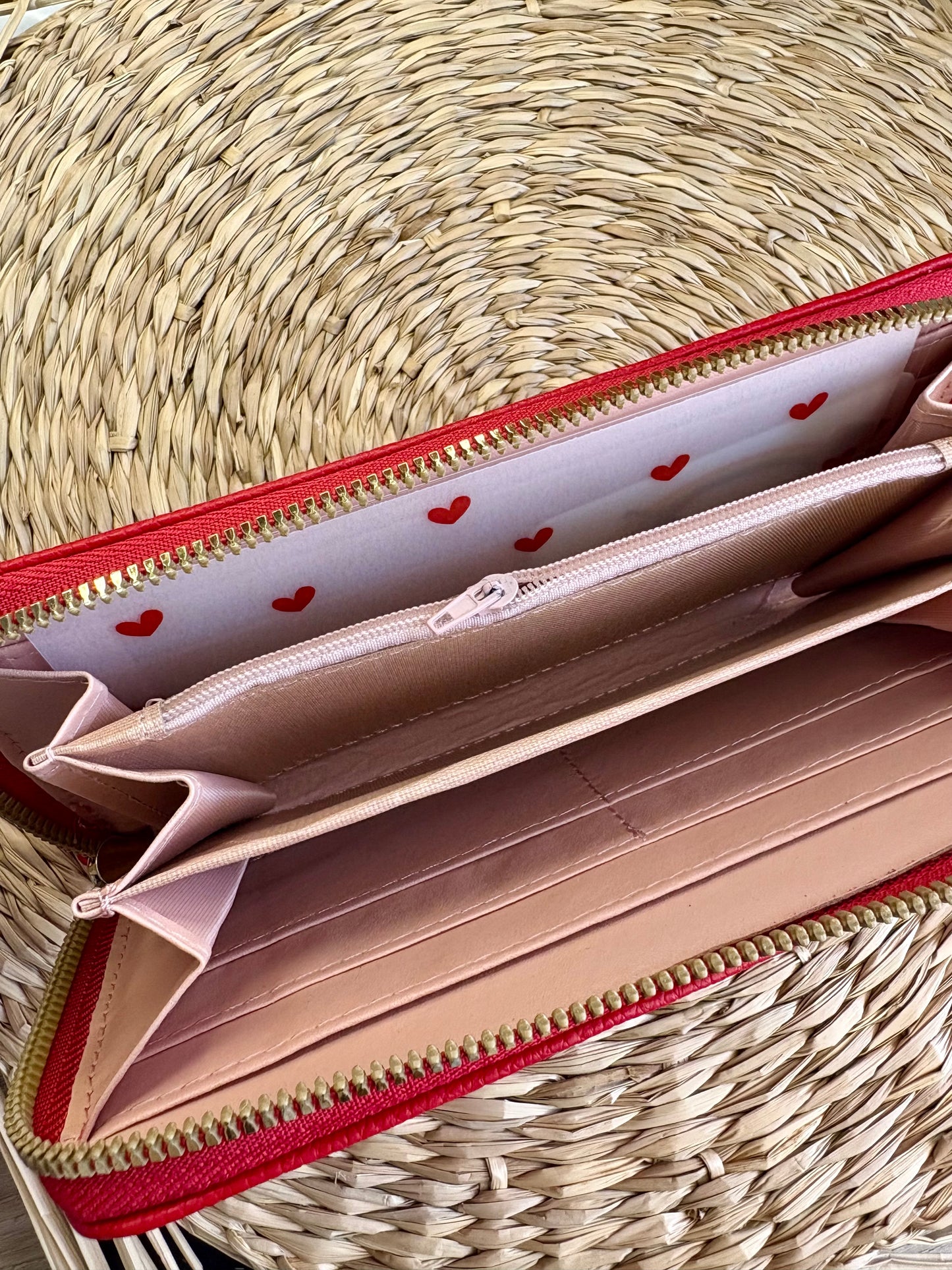 Porte feuille à fermeture éclair rouge