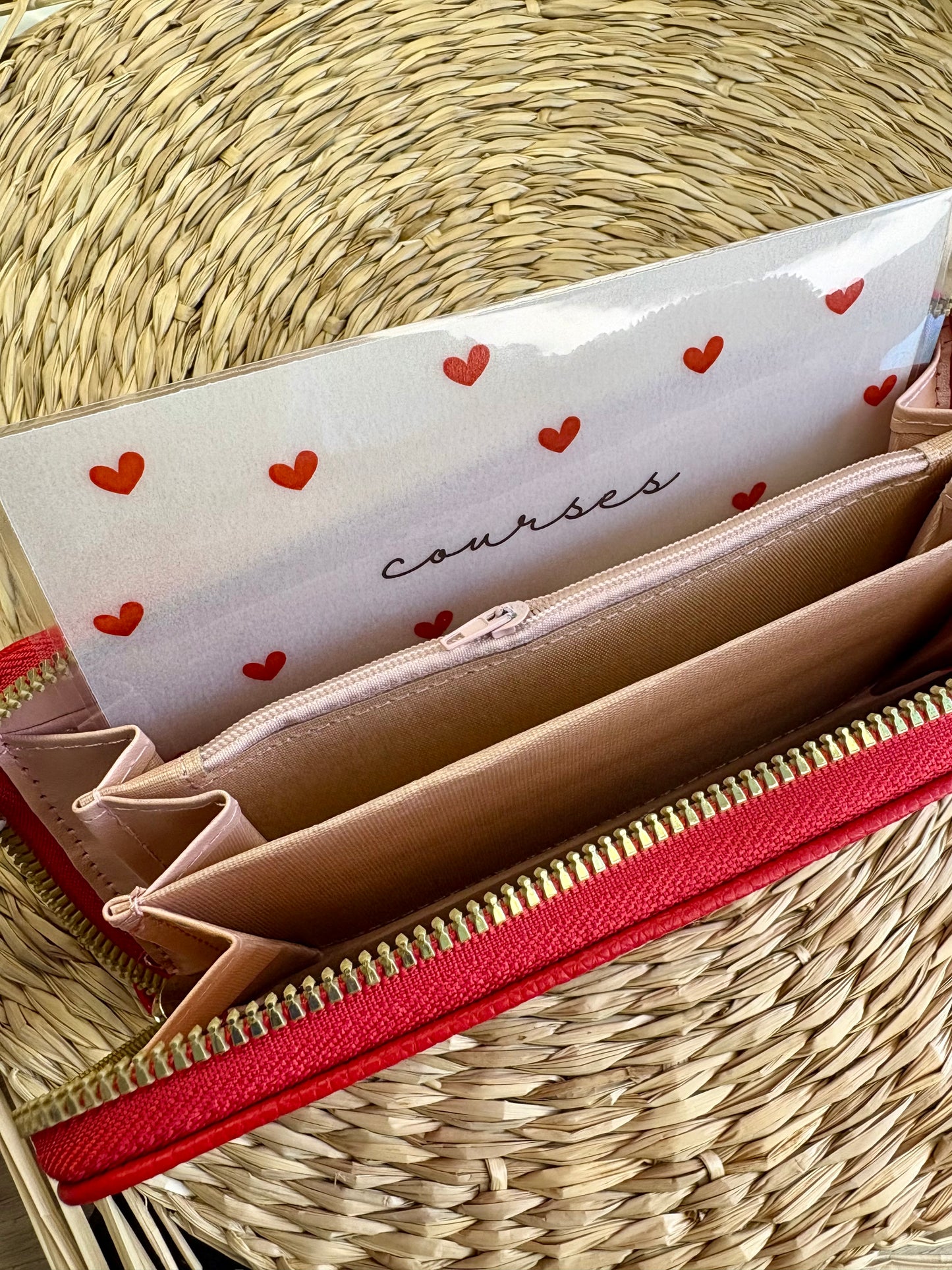 Porte feuille à fermeture éclair rouge