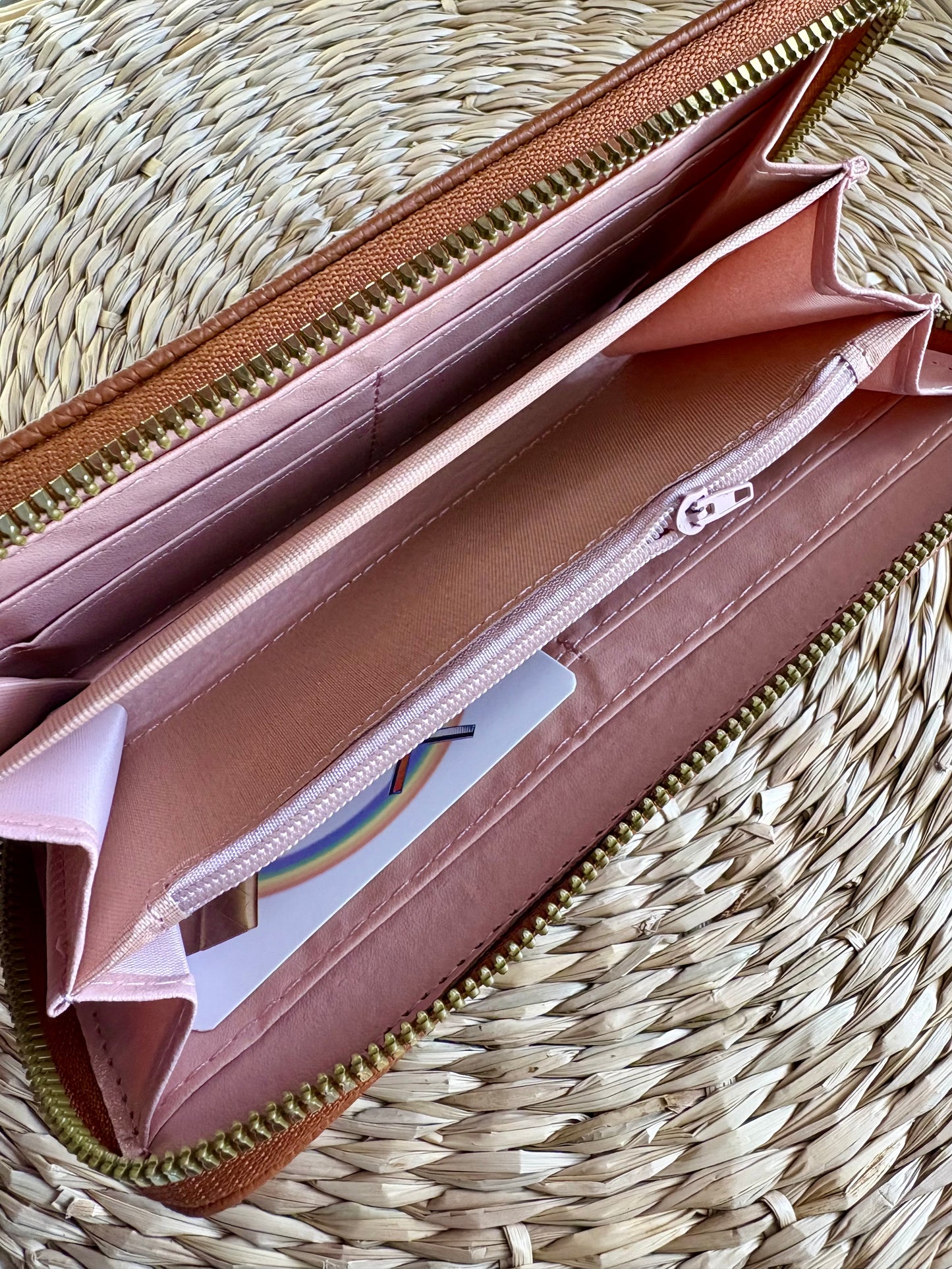 Porte feuille à fermeture éclair marron