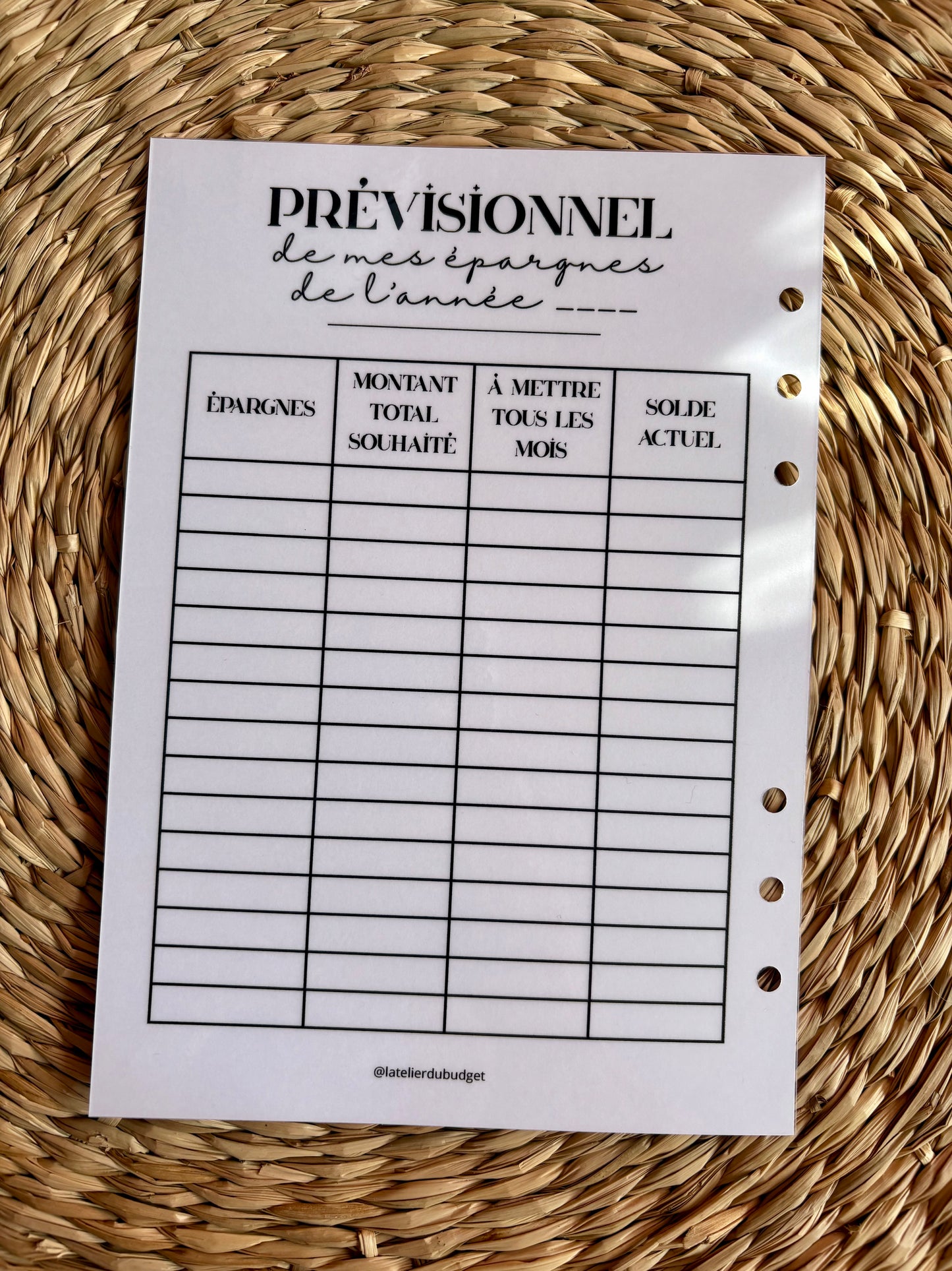 Page "prévisionnel épargnes" - format A5