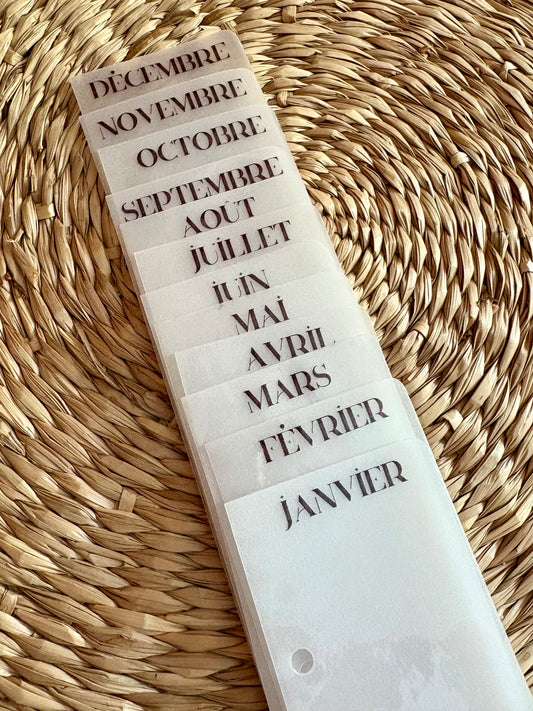 Pack de 12 intercalaires des mois de l'année - format A5