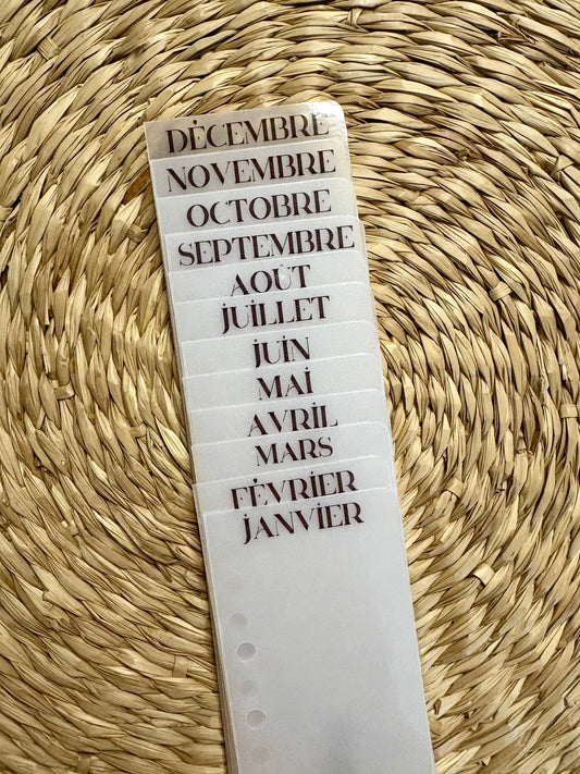 Pack de 12 intercalaires des mois de l'année - format A6