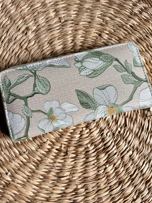 Porte feuille à fermeture éclair - Vert fleuri