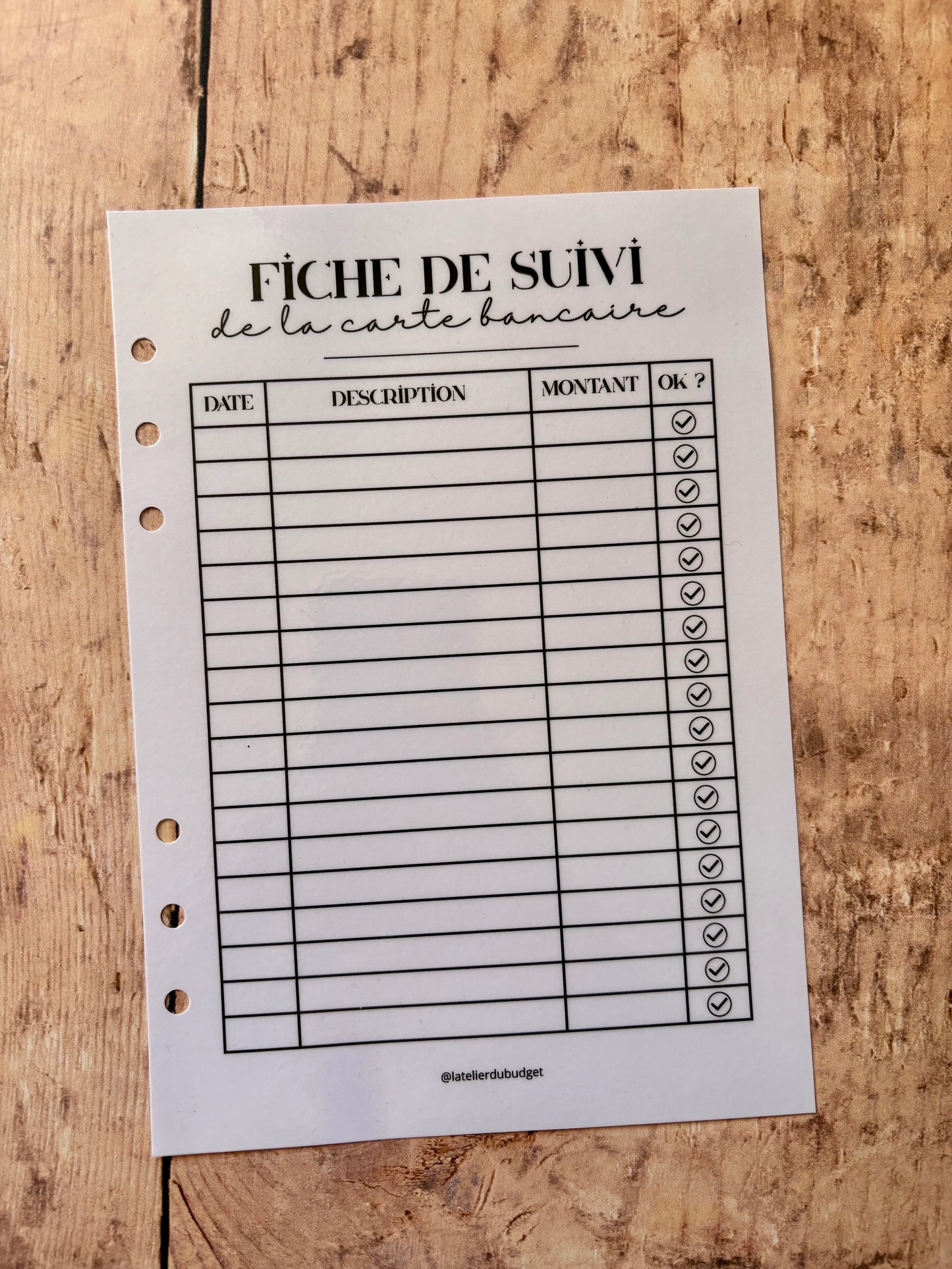 Page "suivi de la carte bancaire" - format A5