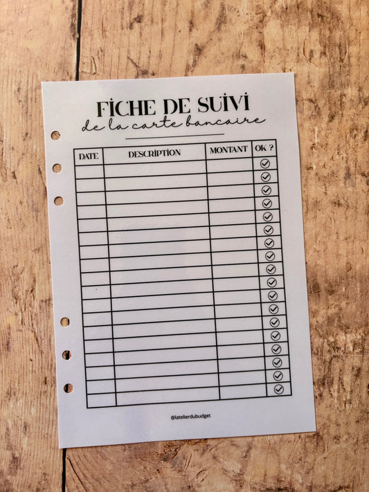 Page "suivi de la carte bancaire" - format A5