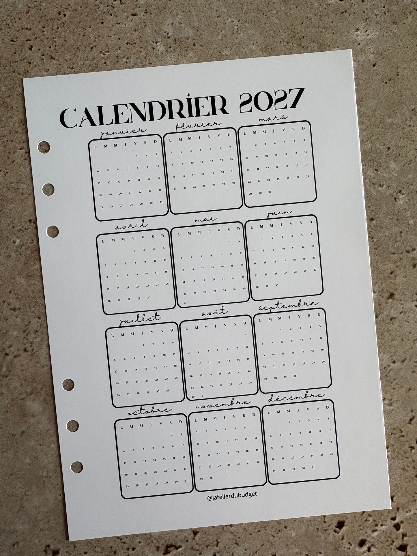 Page « Calendrier 2027 » à ajouter au budget planner