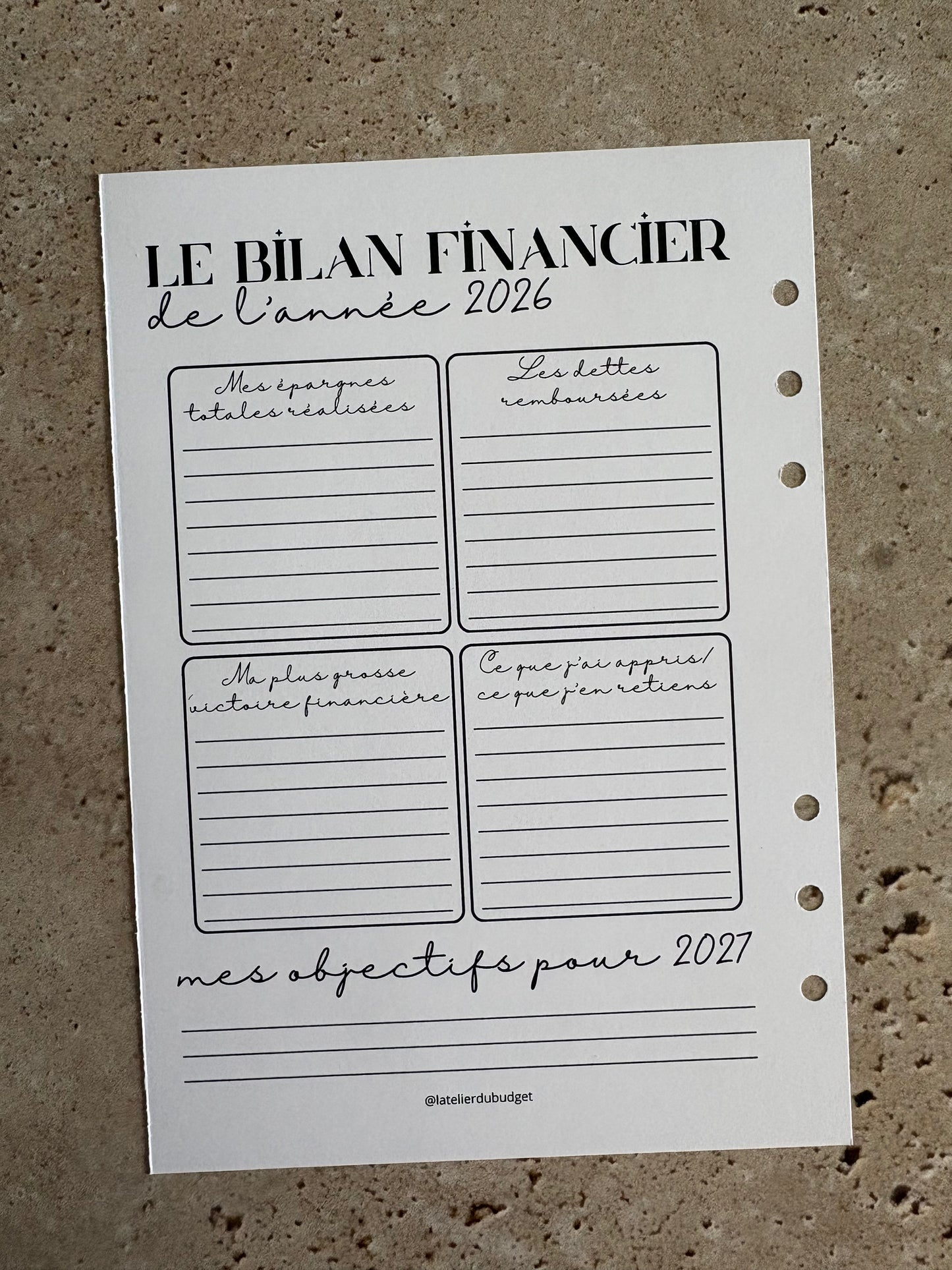Page « Calendrier 2027 » à ajouter au budget planner