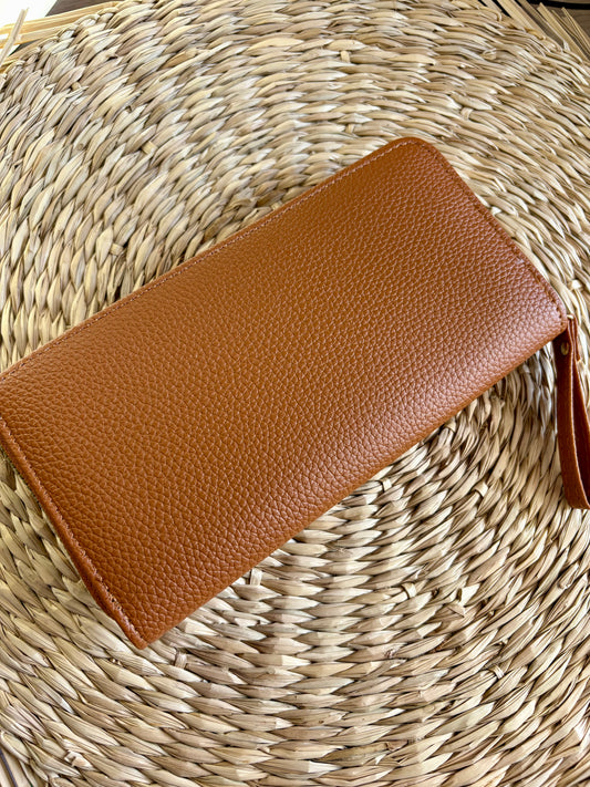Porte feuille à fermeture éclair marron