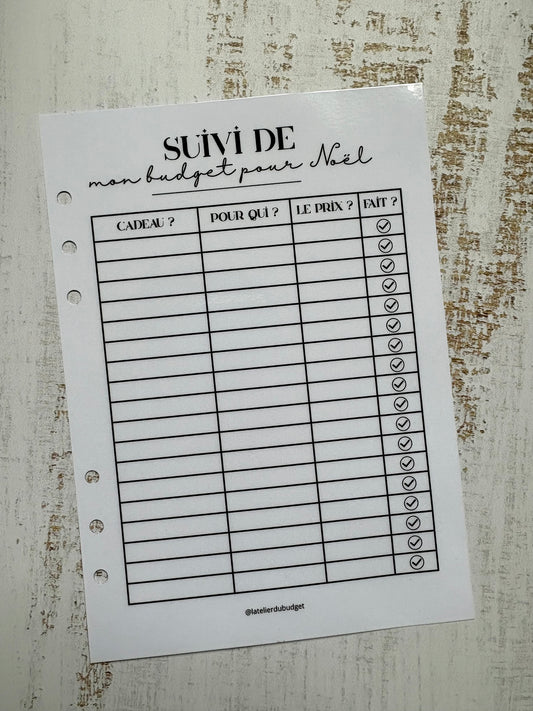 Page "suivi budget de Noël" - format A5